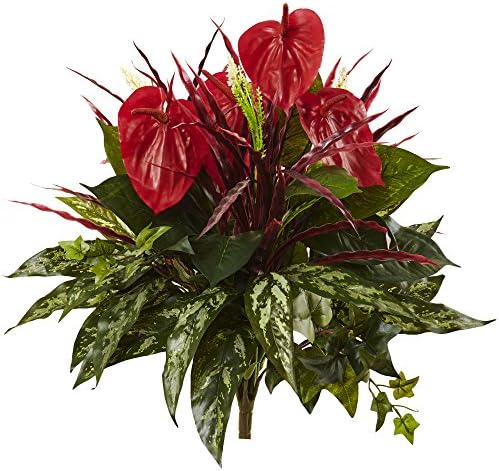 Nearly Natural 24in Mixed Anthurium Bush Set of 2