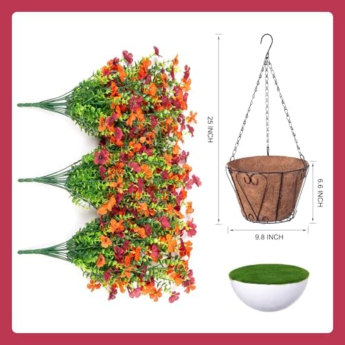 Ammyoo Artificial Hanging Flowers Basket with Daisy and Eucalyptus
