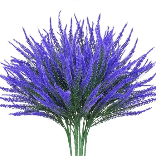LikSoor 8 Bundles Artificial Lavender Flowers UV Resistant