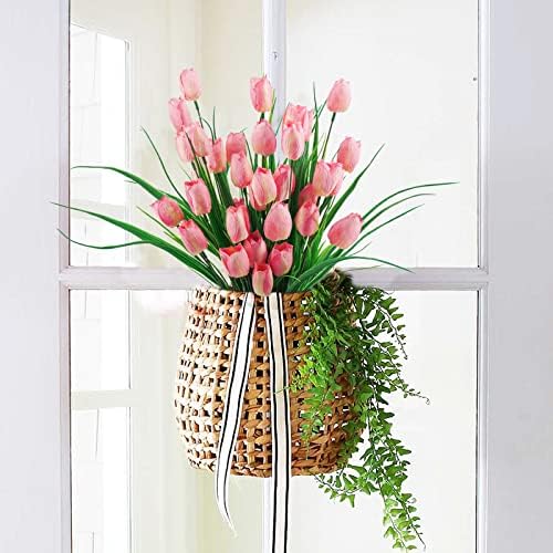 6 Bundles Artificial Tulips Pink UV Resistant Home Garden Decor