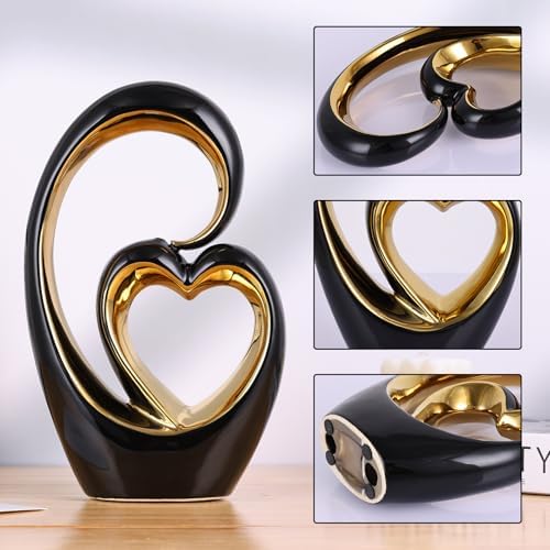 LCCCK Black and Gold Heart Sculpture Couple Decor
