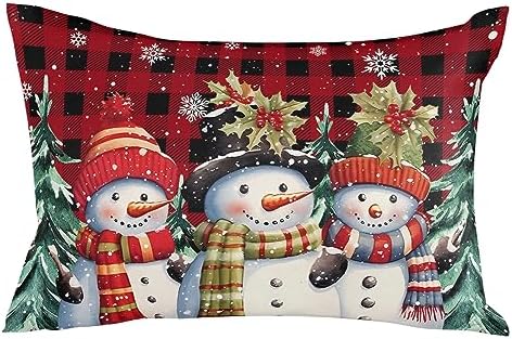 Waterproof Pillow Protector 2 Pack - Snowman Snowflake Plaid Christmas 12x20