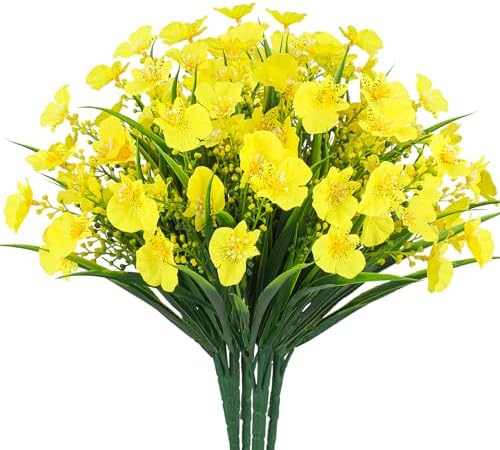 LANKAMO 8Pcs UV Resistant Artificial Flowers Yellow