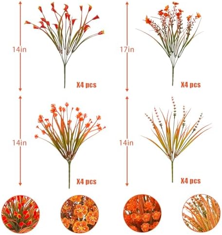 Ruidazon 16Pcs UV Resistant Fall Artificial Flowers for Outside Garden