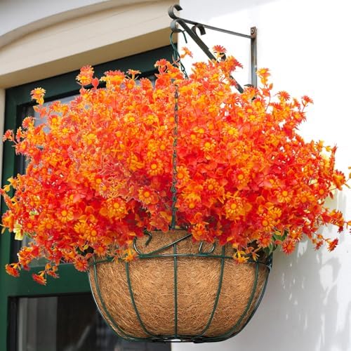 12 Bundles Artificial Fall Flowers - No Fade Plastic Shrubs Decor
