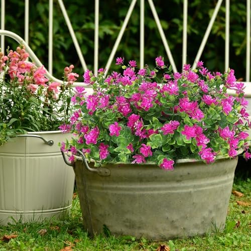 8 Bundles Faux Fuchsia Flowers UV Resistant for Outdoor Garden