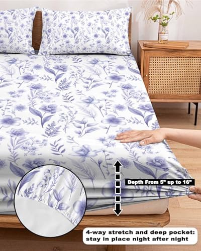 King Fitted Sheet Deep Pocket with Elastic and 2 Pillowcases
