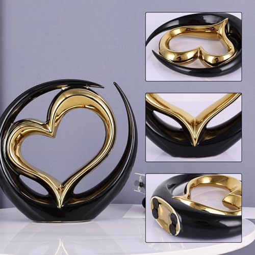 Black and Gold Heart Porcelain Sculpture - Elegant Home Decor