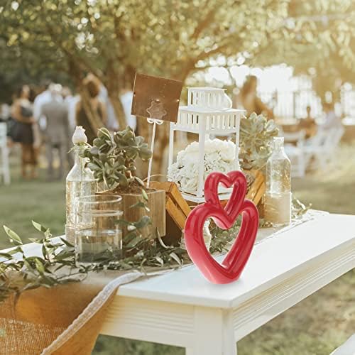 LUOZZY Red Heart Ceramic Sculpture Wedding Figurine