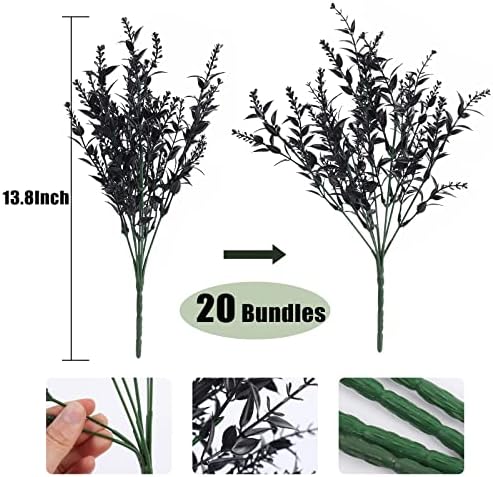 RECUTMS Artificial Lavender Flowers 20 Bundles Black Decor