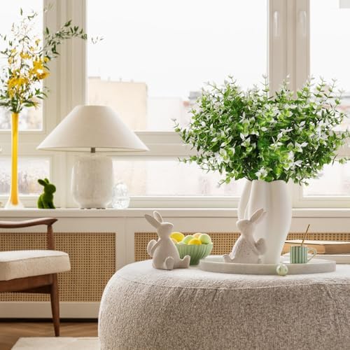 RECUTMS Artificial Flowers 8 Bundles Outdoor Decor White