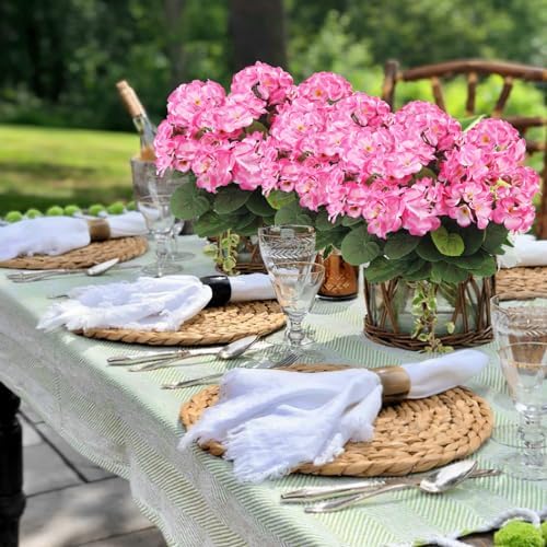 3 Pcs Artificial Geraniums Silk Pink Bushes for Decor