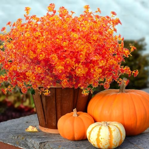 12 Bundles Artificial Fall Flowers - No Fade Plastic Shrubs Decor