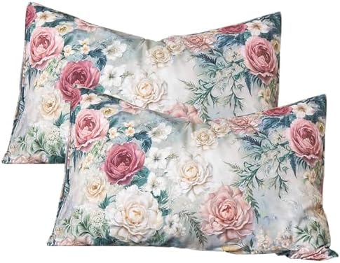 Huborise 100 Cotton Floral Pillowcases Set of 2 1929
