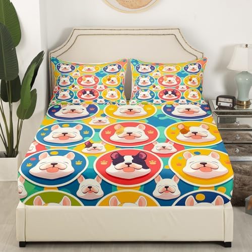 Castle Fairy Cute Dogs Fitted Sheet Twin Size with Pillowcase