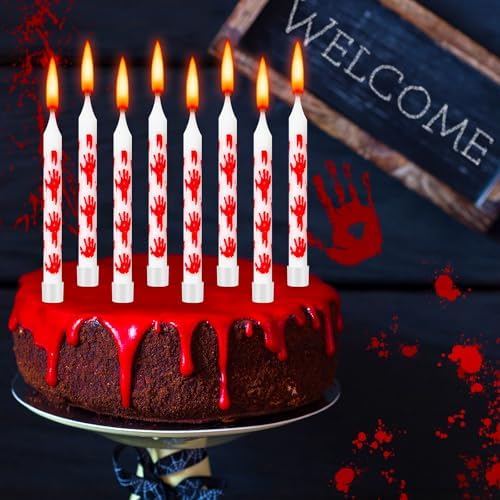 12 Pcs Bloody Handprint Candles Halloween Birthday Decorations