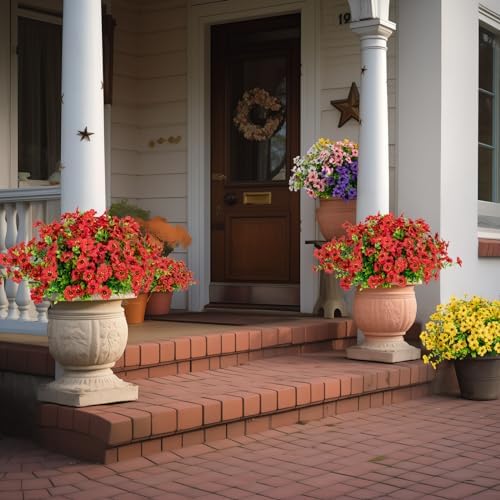 10Pcs Artificial Faux Flowers Red Outdoor Decor
