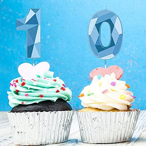 Nuanchu 10th Birthday Candles Blue 3D Diamond Shape