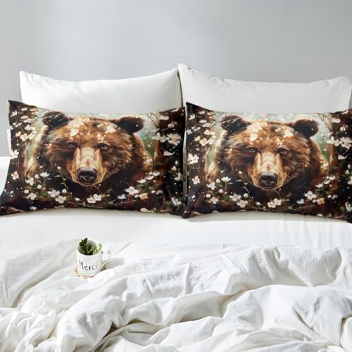 Homewish Bear Print Fitted Sheet Twin Size with Pillowcase 1