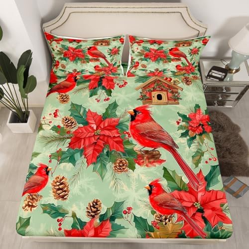 Castle Fairy Christmas Cardinal Fitted Sheet Twin Size