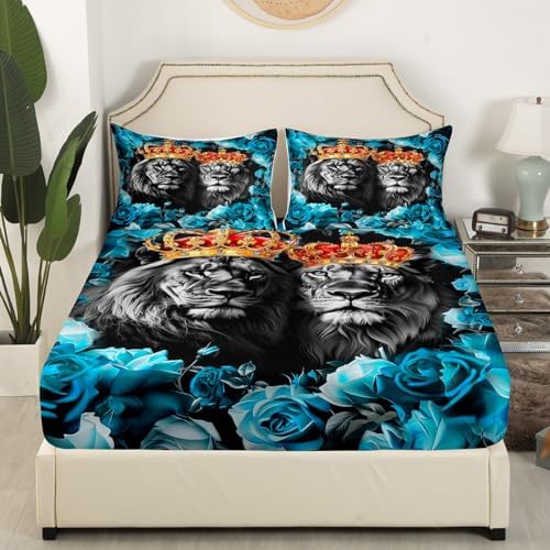 Castle Fairy 3D Wild Lion Twin Fitted Sheet Set with Pillowcase