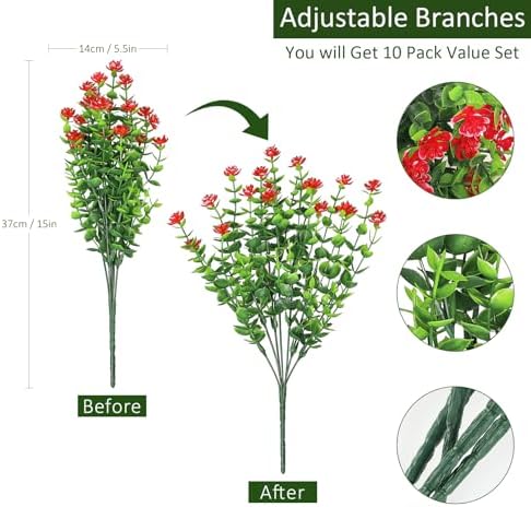 Dremisland 10 Bundles UV Resistant Artificial Flowers