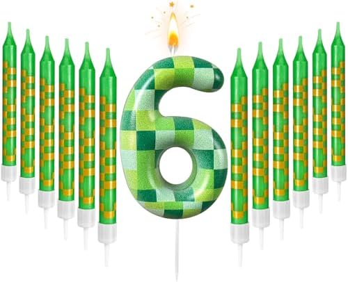 Zlongron Green Pixel Birthday Candles 13 Pieces Minecraft Themed Decoration