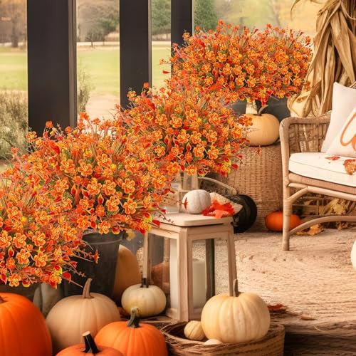 Ruidazon 16Pcs UV Resistant Fall Artificial Flowers for Outside Garden