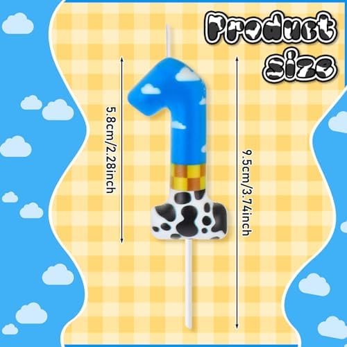 Blue Sky White Cloud Cow Birthday Candle Cake Topper Number 1