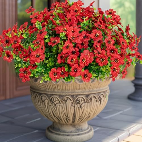 10Pcs Artificial Faux Flowers Red Outdoor Decor