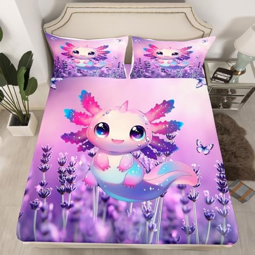 Castle Fairy Axolotl Bed Sheet Set Purple Lavender