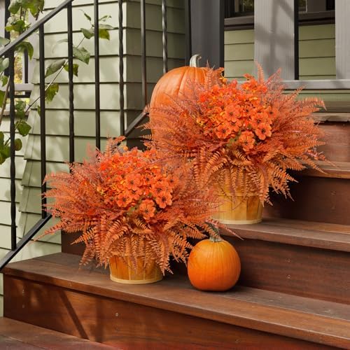 Elecxlink Artificial Fall Flowers 8 Bundles UV Resistant Decor