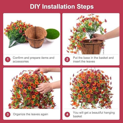 Ammyoo Artificial Hanging Flowers Basket with Daisy and Eucalyptus