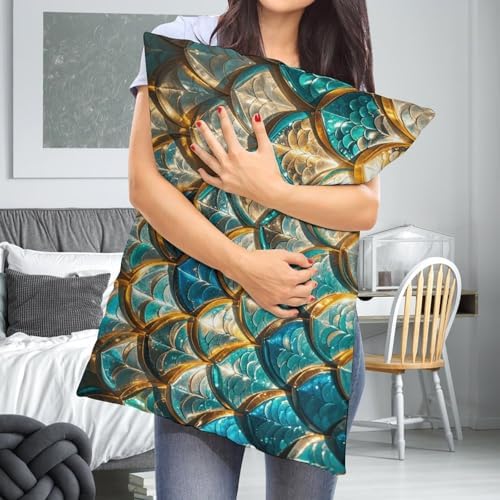 Glittering Fish Scales Pillow Case with Zipper Closure 30x20 Inches
