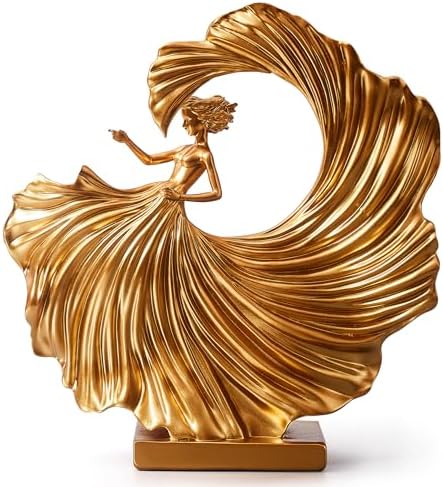 FJS Gold Dancing Girl Statue for Living Room Decor