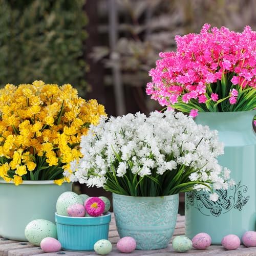 JEMONG Artificial White Daffodil Flowers 16 Bundles