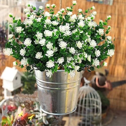 KLUFO Artificial Flowers 4Pack UV Resistant Home Decor White