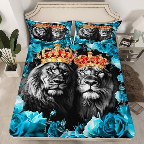 Castle Fairy 3D Wild Lion Twin Fitted Sheet Set with Pillowcase