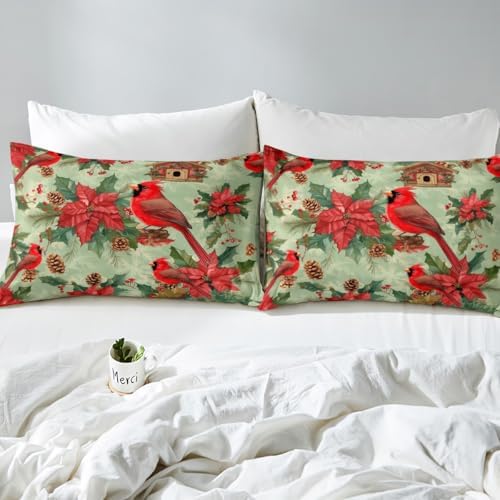 Castle Fairy Christmas Cardinal Fitted Sheet Twin Size