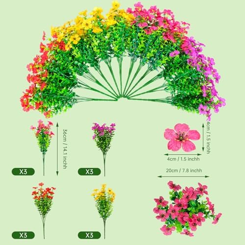 12 Bundles UV Resistant Artificial Daisy Eucalyptus Flowers