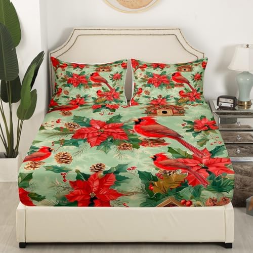 Castle Fairy Christmas Cardinal Fitted Sheet Twin Size
