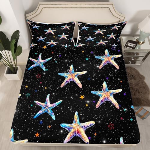 Homewish Watercolor Starfish Twin Fitted Sheet Set