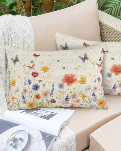 Waterproof Pillow Protector 2 Pack Wildflower Pattern with Zipper