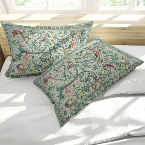 Green Rustic Floral Pillow Protectors Set of 2