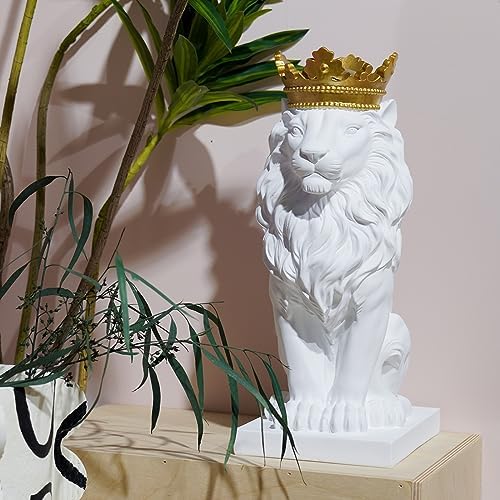 LCdecohome White Lion Statue 15 Inch Home Decor Sculpture