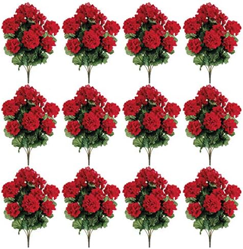 17 Inch Silk Geranium Flower Bush - Red 12-Pack