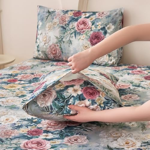 Huborise 100 Cotton Floral Pillowcases Set of 2 1929