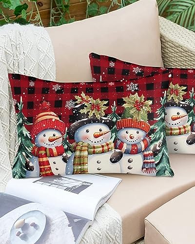 Waterproof Pillow Protector 2 Pack - Snowman Snowflake Plaid Christmas 12x20