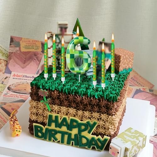 Zlongron Green Pixel Birthday Candles 13 Pieces Minecraft Themed Decoration
