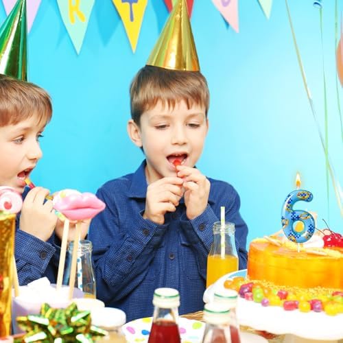 Blue Gold Number 6 Birthday Candle for Boys and Girls